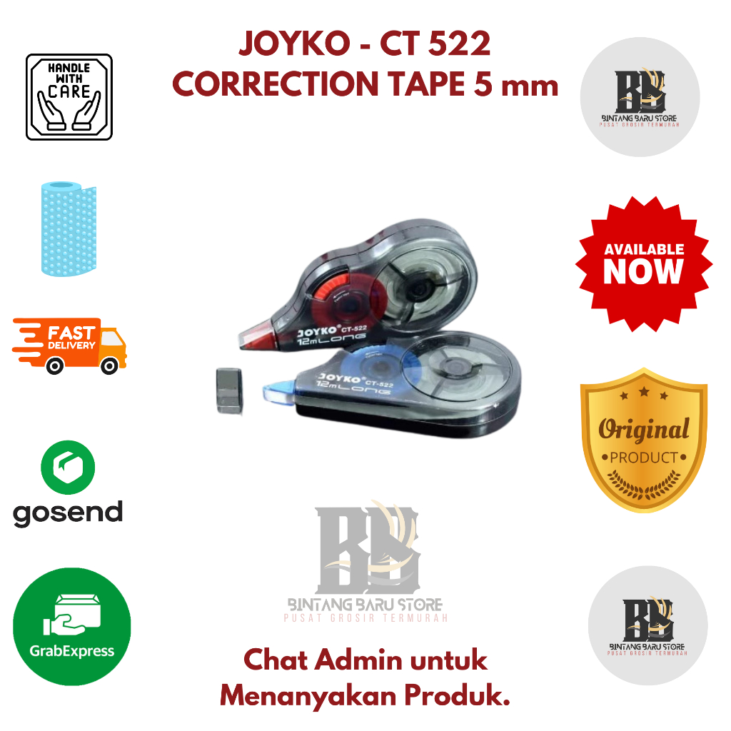 

[HARGA 1 LUSIN] JOYKO - CORRECTION TAPE 5mm - CT-522