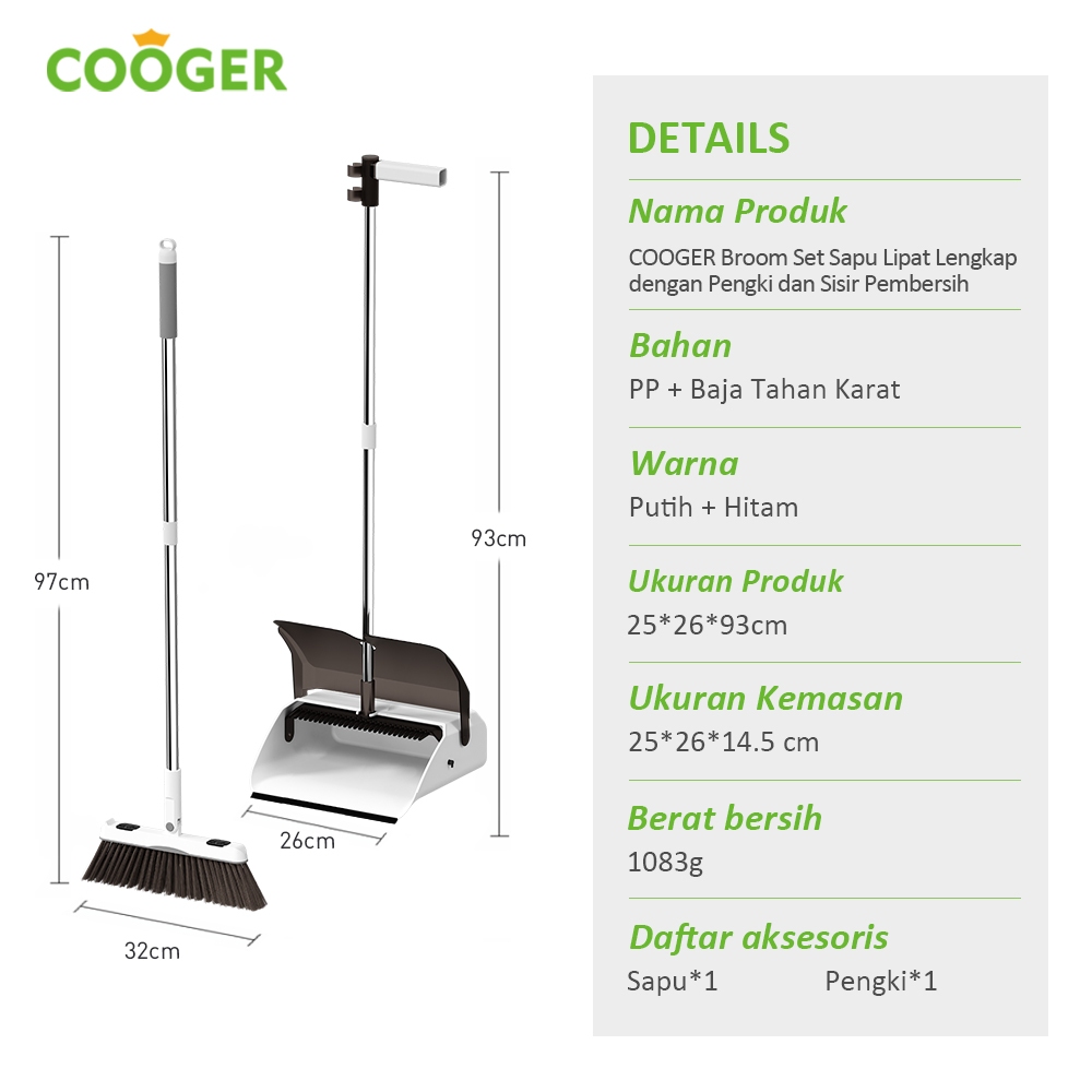 NEW PRODUCT COOGER Sapu Pengki Otomatis Dapat Ditekuk Set Sapu Dan Alat Pel Standing Peras Otomatis
