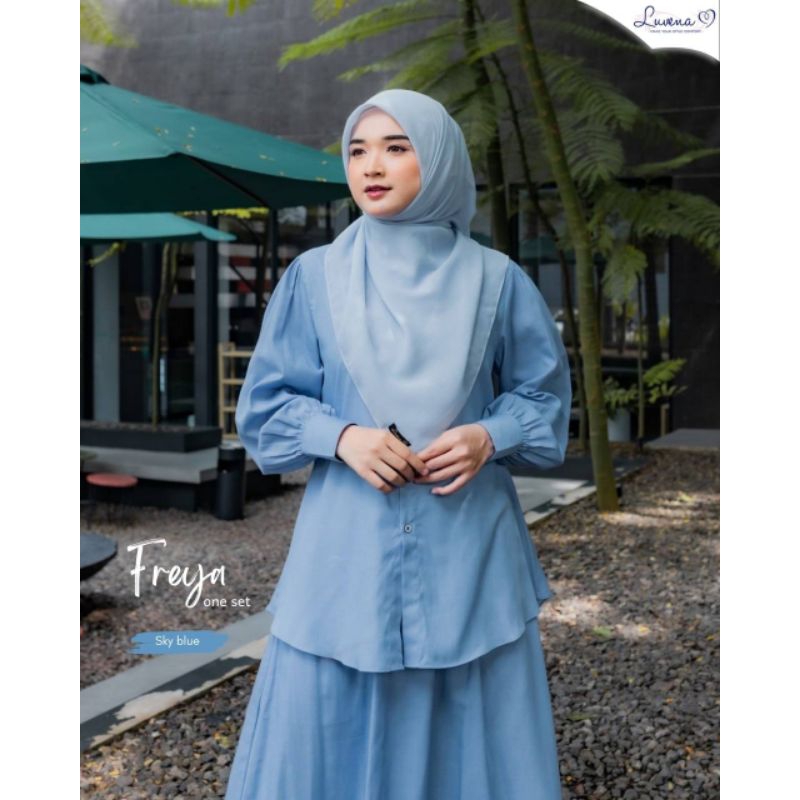 FREYA ONE SET BY LUVENA (TUNIK SET ROK) // TUNIK SET ROK DENIM POLOS SYARI PREMIUM