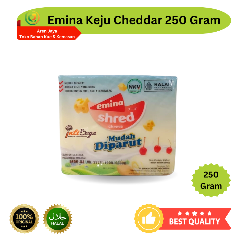 

Keju Cheddar Emina Shred Cheese Mudah Diparut 250 Gr Original