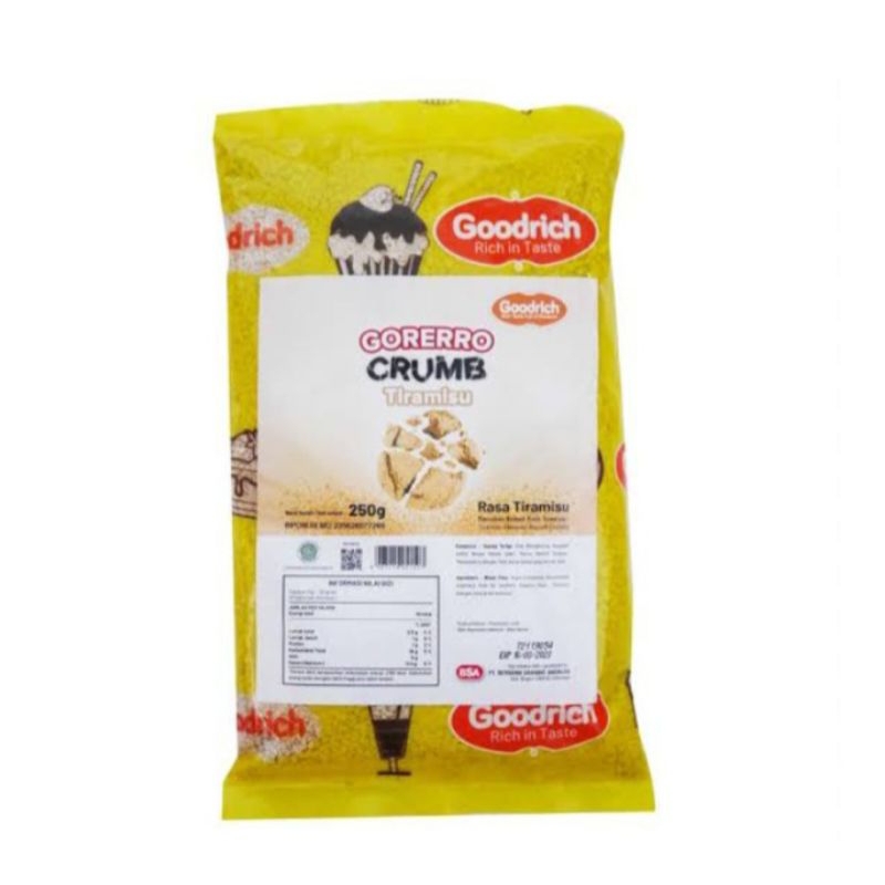 

GORERRO CRUMB Tiramisu 250gr Remahan Biskuit Rasa Tiramisu/Tiramisu Flavored Biscuit Crumbs, Goodrich Rich in Taste