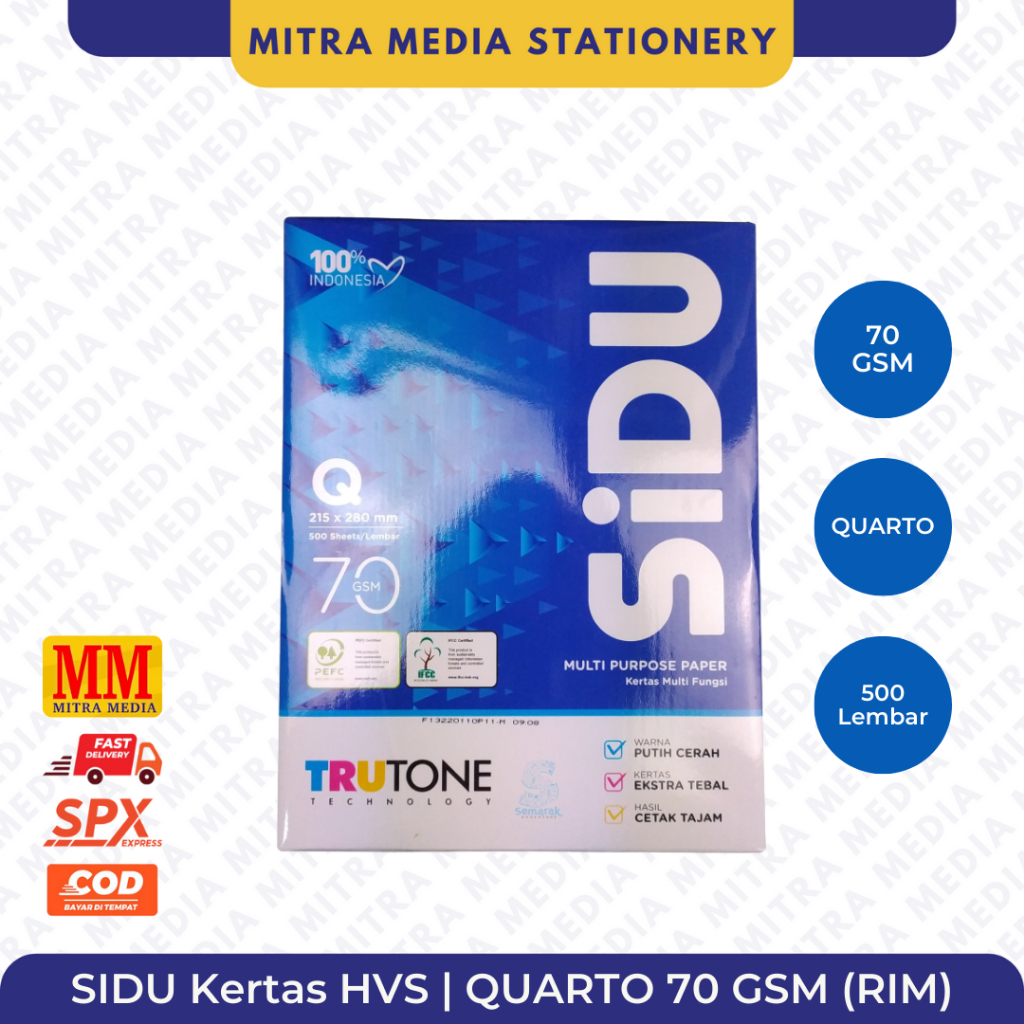 

Kertas HVS SIDU Quarto 70gr (500 Lembar) RIM