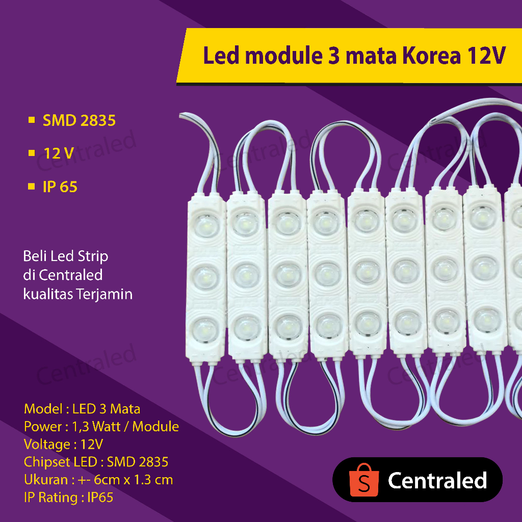 Led Module 3 Mata Korea Murah SMD 2835 12V Putih