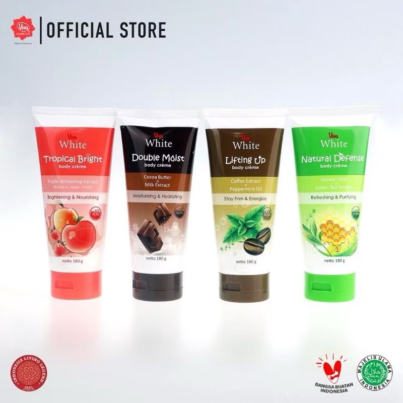 VIVA Body Creme | Pelembab Tubuh 180g | Melembabkan White Natural Tropical Bright Double Lifting Up