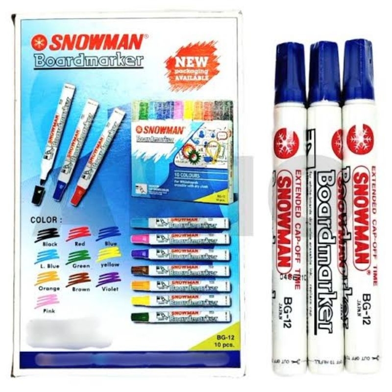

Spidol Papan Tulis Snowman BG-12 Marker Whiteboard White Board BG12 - Hitam Biru Merah