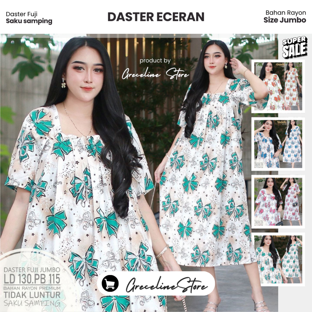 Terbaru Daster Fuji Jumbo Motif Pita Dress Jumbo Wanita Kekinian Baju Tidur Bahan Rayon Ld 130 Jumbo