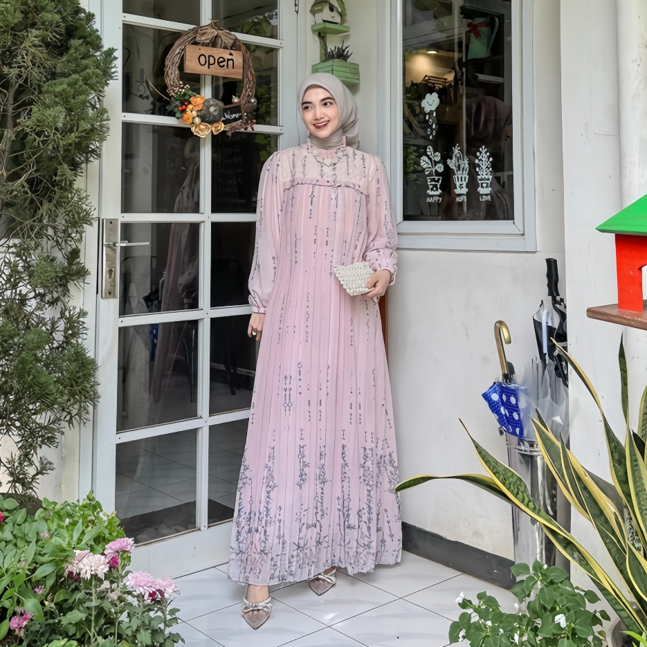 FANMU Gamis Kondangan Wanita Kekinian Gamis Lebaran Remaja Kondangan Motif Bunga