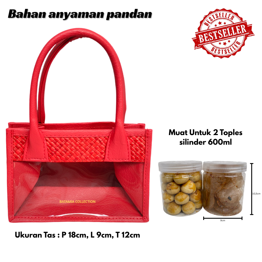 Tas Hampers Mika Anyaman (Merah) Untuk Isi 2 Toples Keranjang Parcel