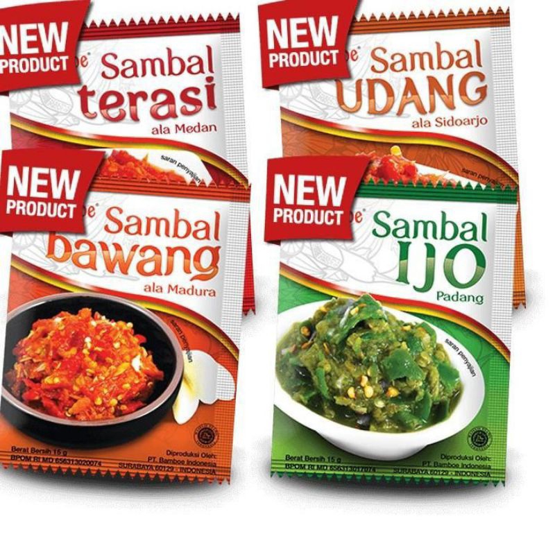 

Bamboe sambal khas Nusantara sachet ijo ,Udag ,bawang ,terasi 15 gr (HALAL)