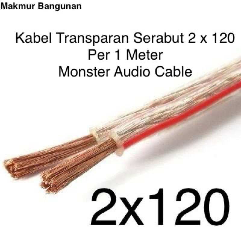 Kabel Transparan 2x120 Per Meter| Kabel Serabut Tembaga | Kabel Listrik Audio Speaker | Kabel Bening