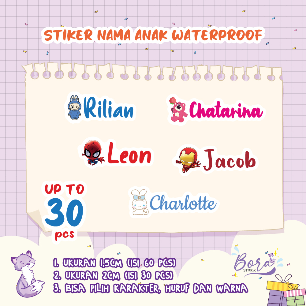 

Bora.stiker Stiker label nama anak waterproof custom murah