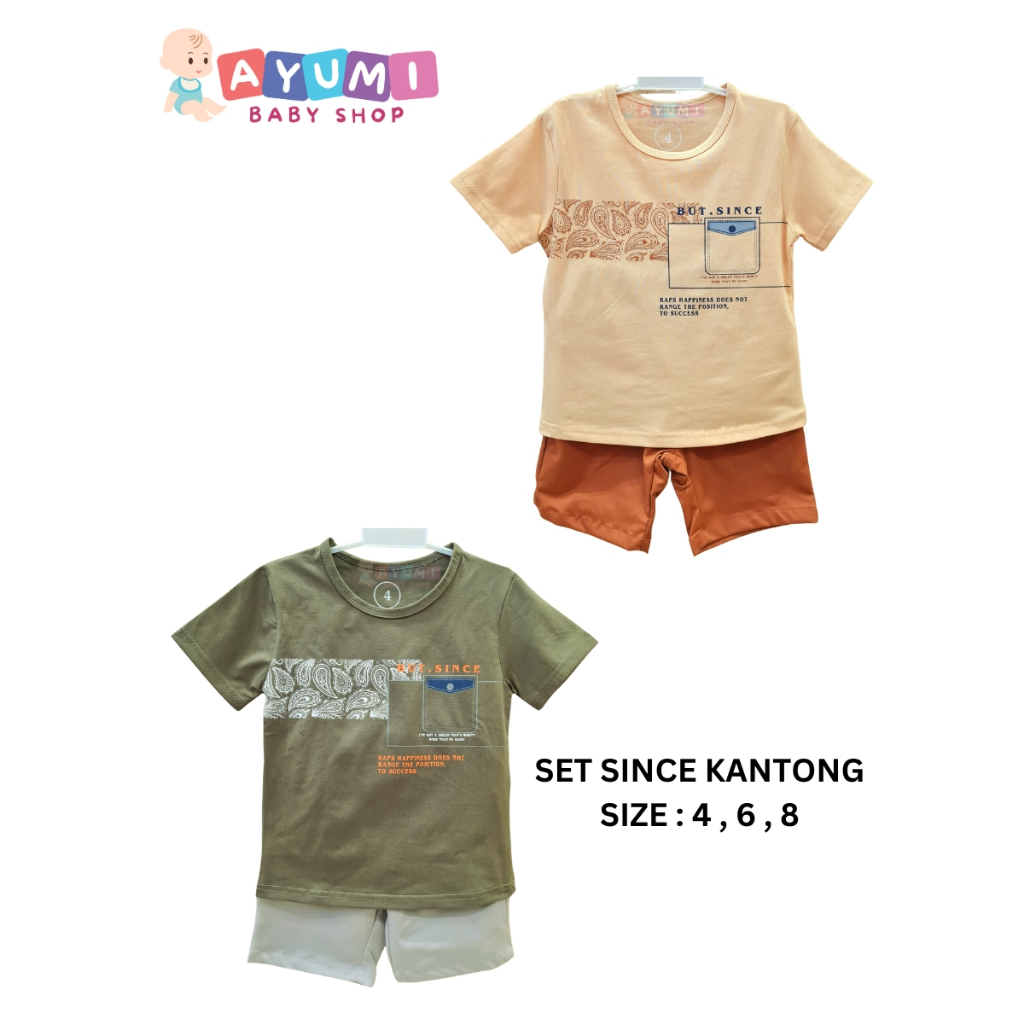 [Happy Time] SET SINCE KANTONG Setelan Kaos Anak Laki-Laki Lengan Pendek dan Celana Pendek MURAH Lim
