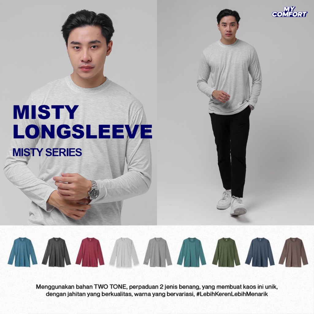 My Comfort - Kaos Polos Misty Premium Lengan Panjang Twotone Misty Basic T-Shirt With CVC Twotone 30