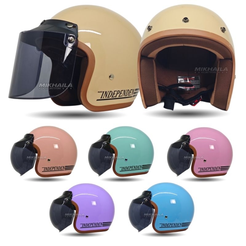 Helm Bogo Dewasa Polos Classic Garis List Coklat SNI Terbaru