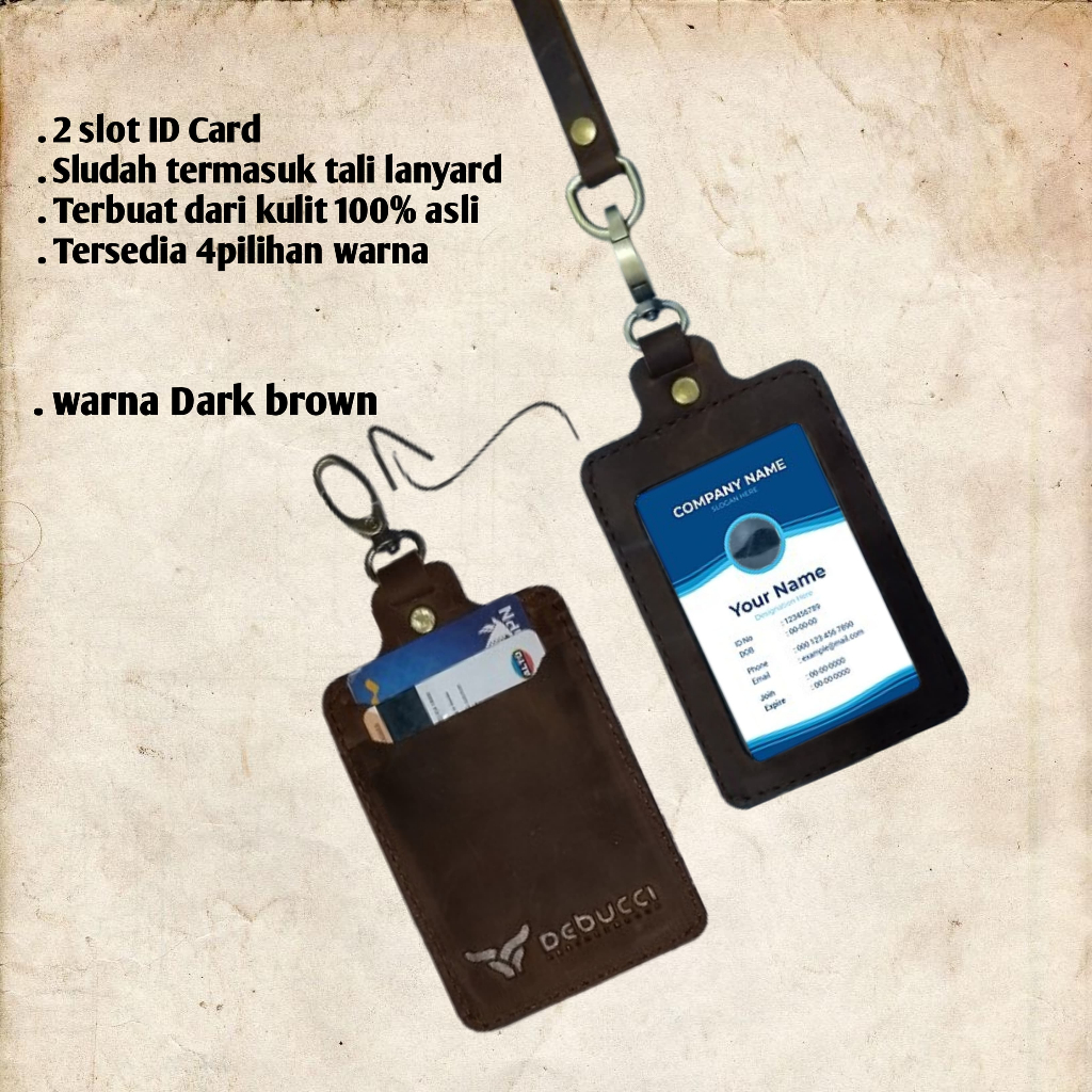 

ID Card Kulit Sapi Asli 100% - Name Tag Lanyard Kulit 2 Slot Kartu - ID Card Kulit Termurah