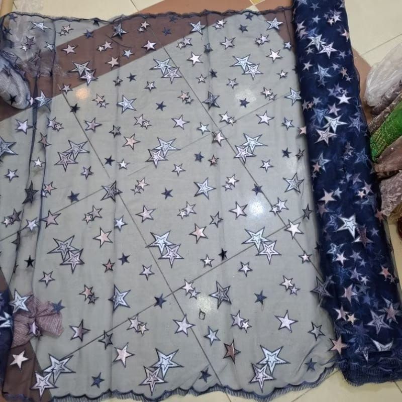 Bahan kain tille bordir motif bintang | kain tile polos motif bintang