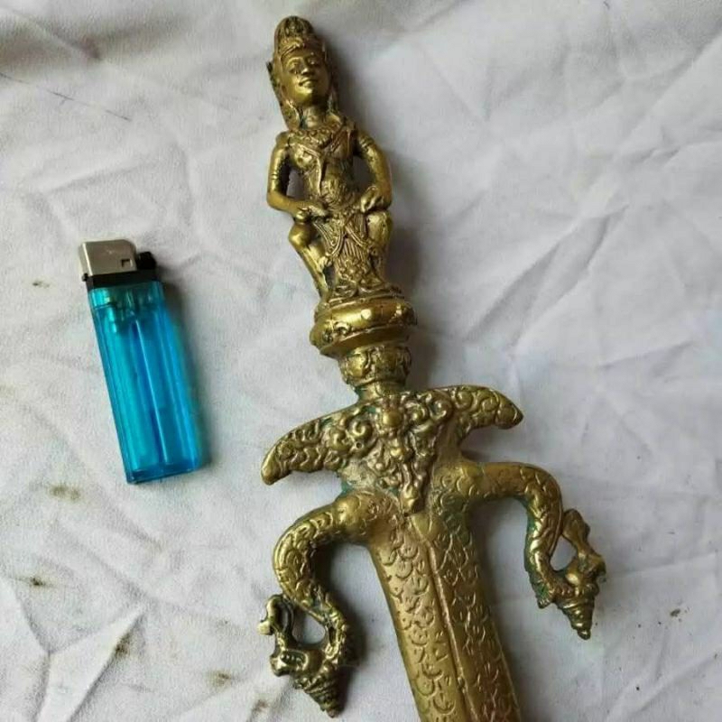 Pajangan Vintage Pedang Tumpul Kuningan Gagang Dewa Hindu