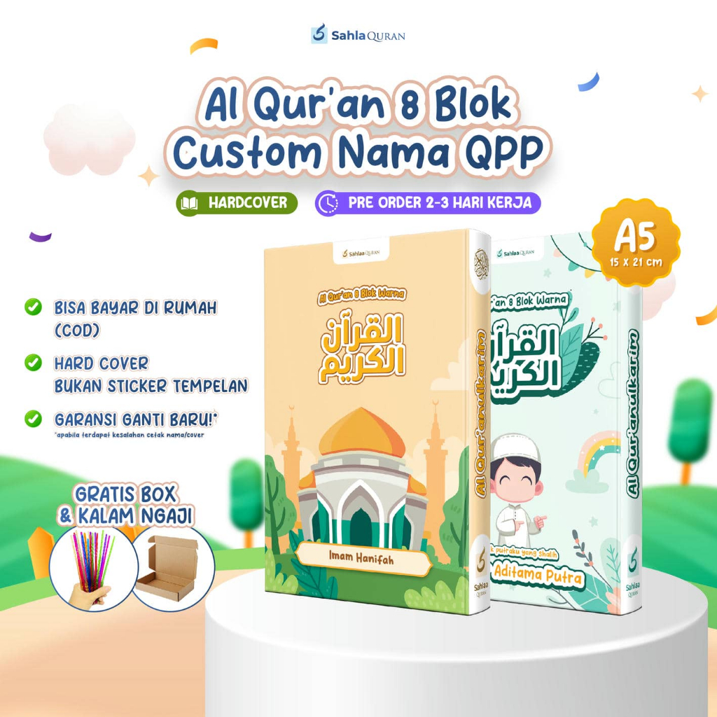 [TANPA PO] Al Quran Custom Nama Kids QPP A5 Hafalan Tajwid Warna Transliterasi Latin Kids