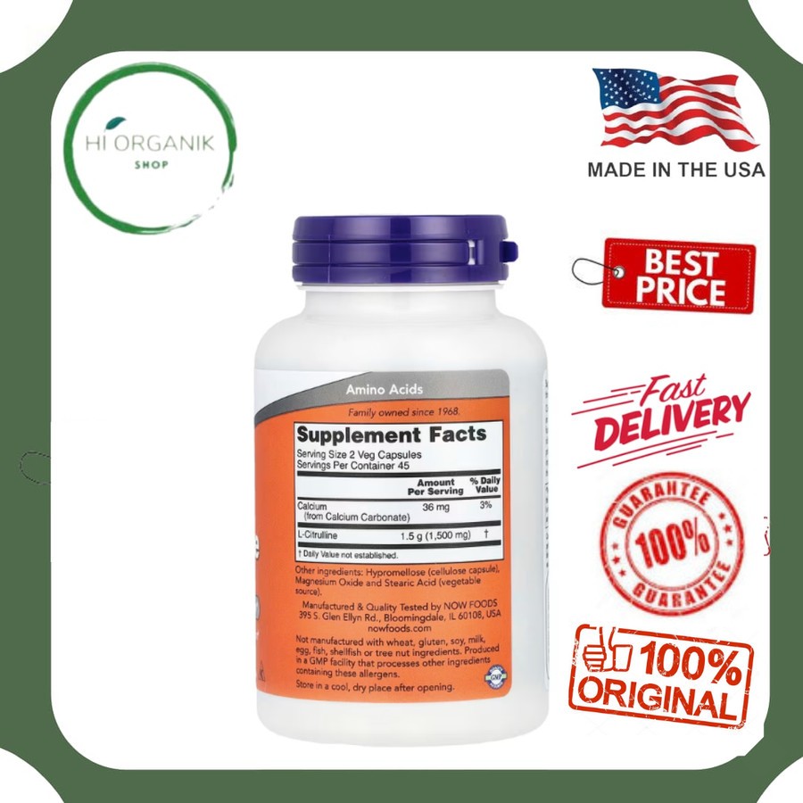 NOW Foods L-Citrulline L Citrulline 750 mg 90 Veg Capsules vitamin