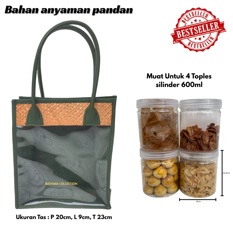 Tas Mika Anyaman (Carbella) Untuk Isi 4 Toples Tas Parcel Mika Transparan