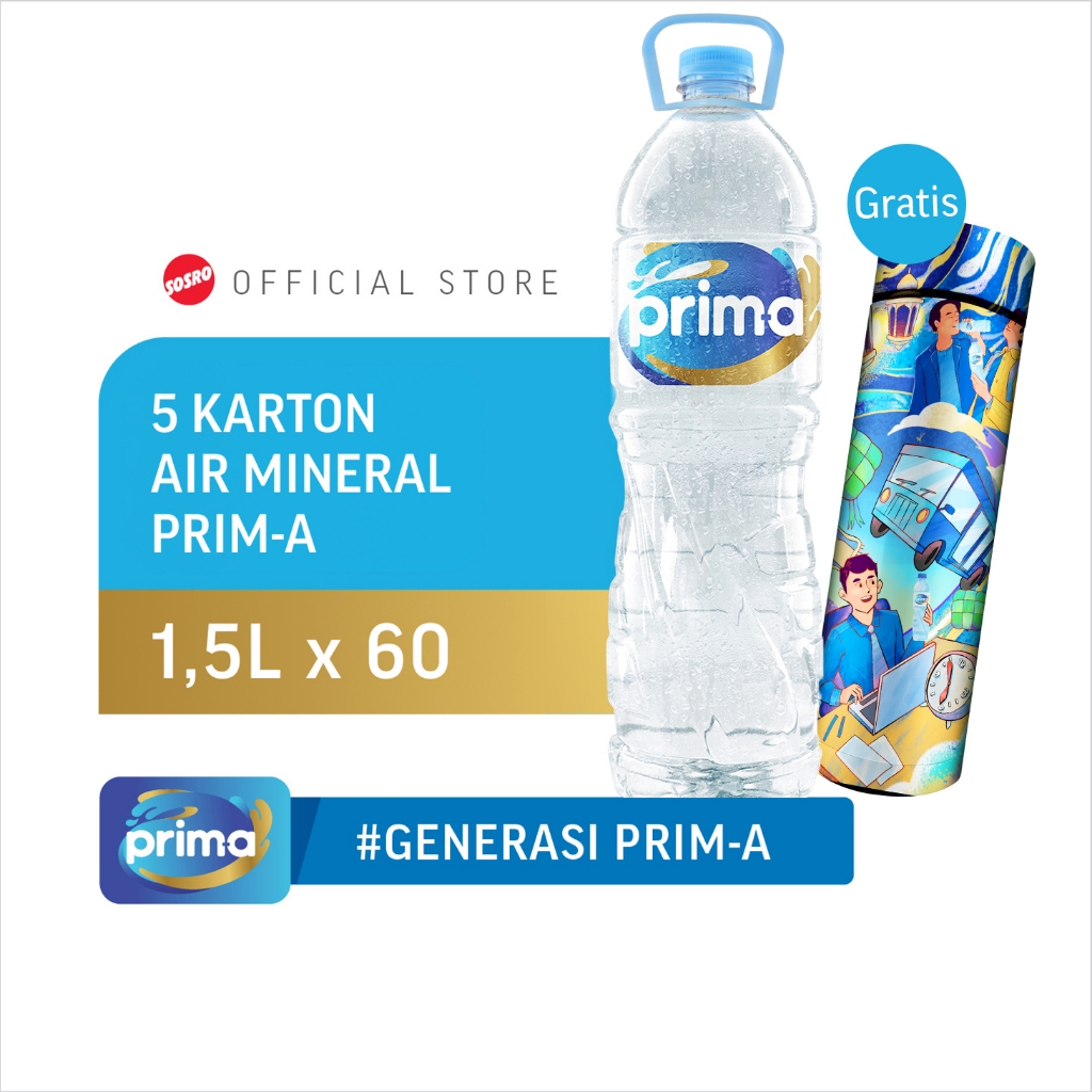 

5 Karton Prim-a Botol Air Mineral 1500ml x 12 pcs - Free Tumbler, Total 60 pcs