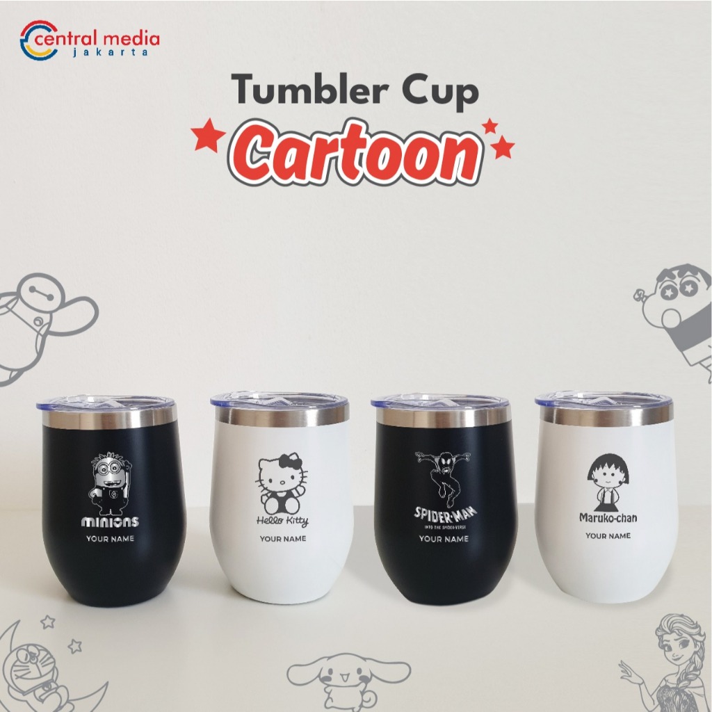 Tumbler Cup Cartoon Grafir Custom Nama Mug Kopi Teh Gelas Minum Stainless