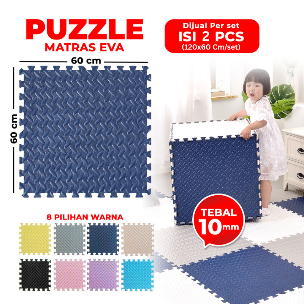 SPEEDS Karpet Puzzle Anak Anti Slip Tebal 10mm Isi 2pcs + Sisi Penutup Evamat Matras Bermain 60x60cm
