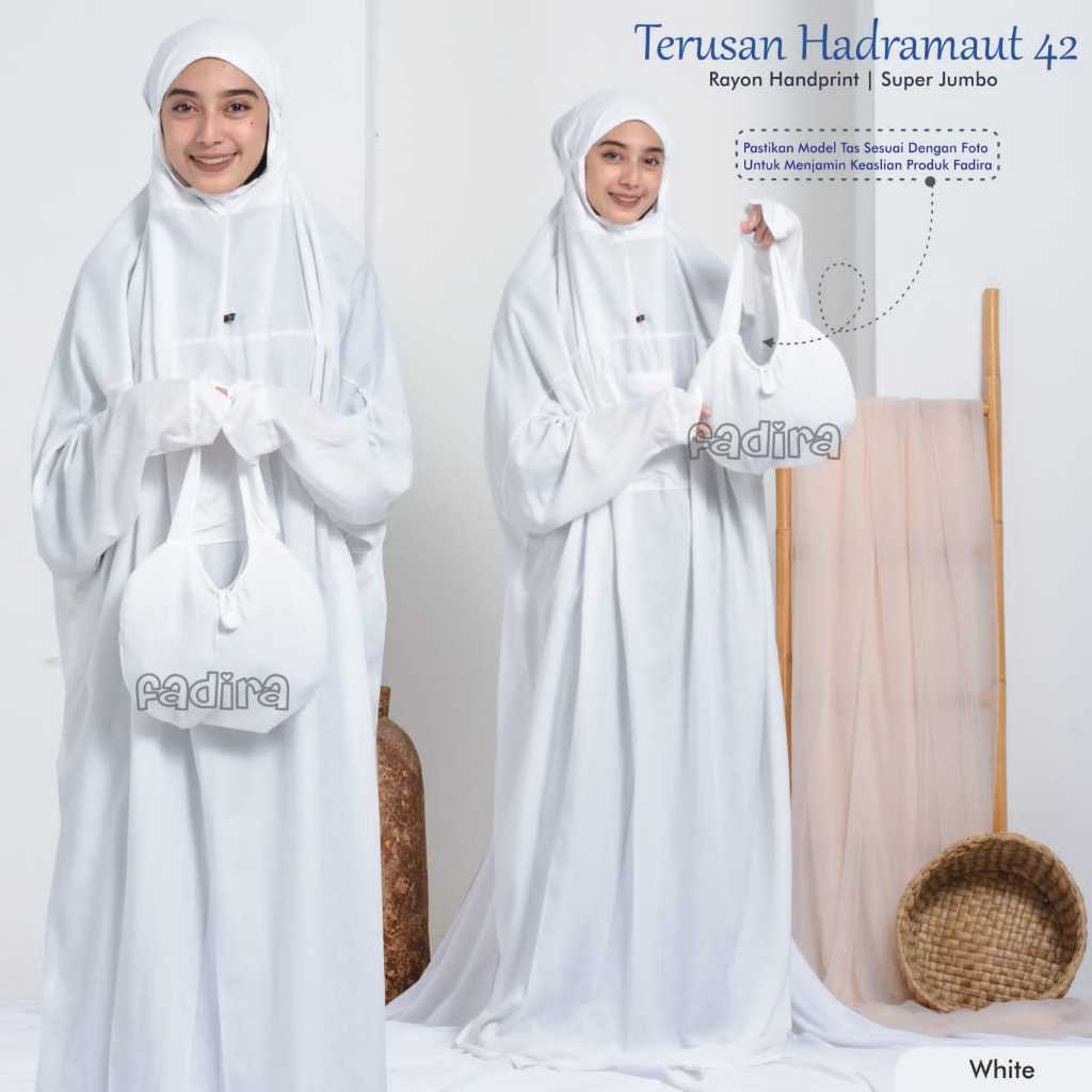 Mukena Terusan Hadramaut white/Jumbo/Mukena Terusan Polos Putih/Mukena Terusan Dewasa by fadira