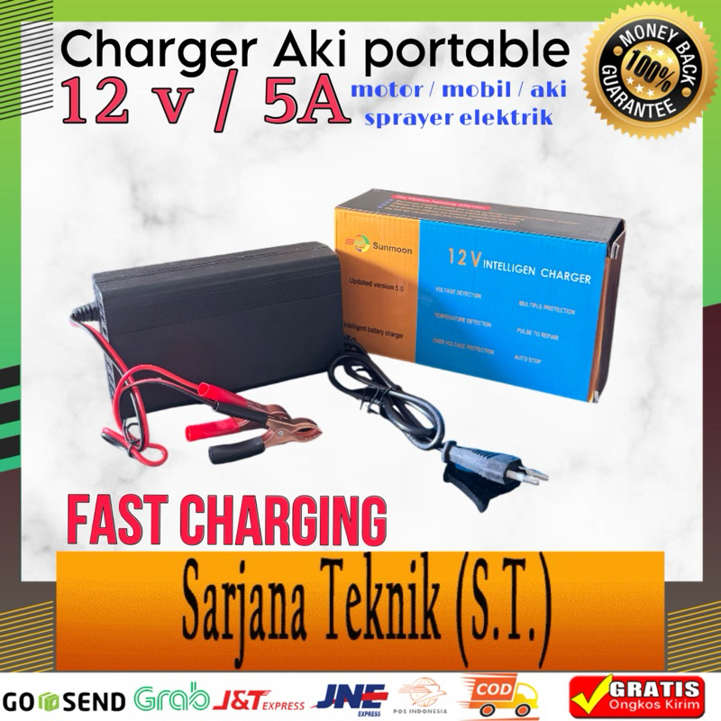 Charger Aki portable 12V/5A / cas aki / cas aki motor/mobil