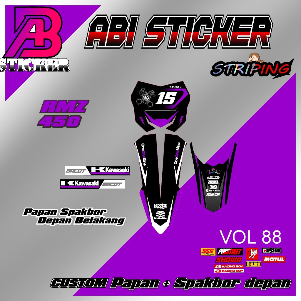 PAPAN  SPAEKBOR NOMOR STAR RMZ 450 TERBARU DECAL STICKER PAPAN NOMOR START DAN SPAKBOR DEPAN  ABI V 