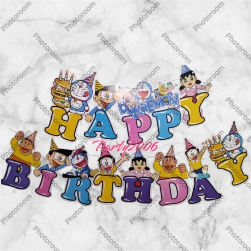 Banner Jumbo Doraemon Tulisan Happy birthday / Banner Bentuk Tulis Happy birthday