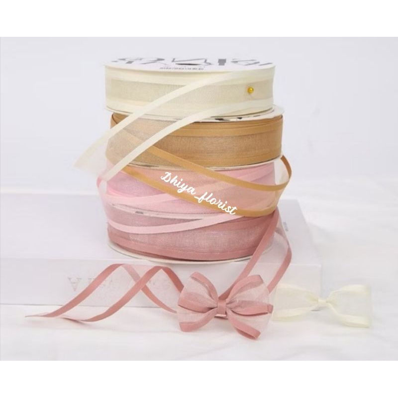 

Dhiya Florist - Pita Organza List Satin Ribbon 25 mm Per Yard ( 90 cm) Pita Organdi list Satin Pita Parcel Gift Hampers Pita Organdi Ribbon 2,5 cm DIY Crafts Grossgrain Tapes Card Wrapflower Bouquet Dekorasi Kado