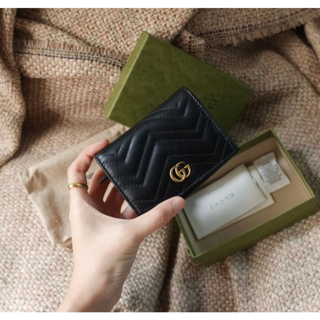 【bekas asli】（466492）  GUCCI Women's coin purse/water ripple/short wallet/card holder