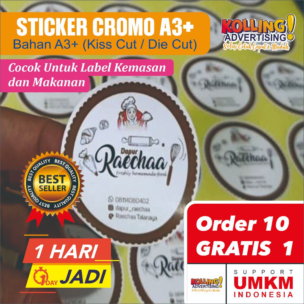

Cetak Stiker Chromo Cut A3 Murah / Sticker Label Kemasan Makanan Minuman A3+