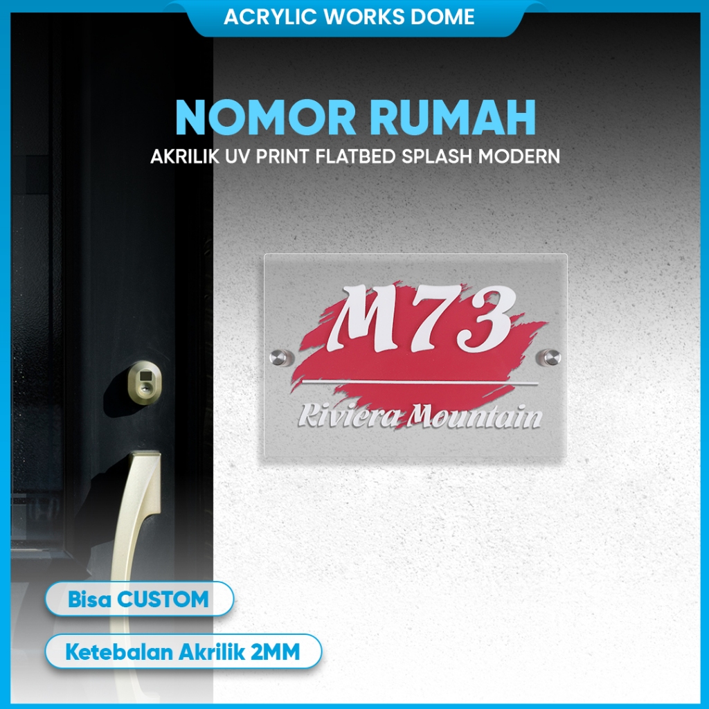 Nomor Rumah Akrilik UV Print Flatbed Motif Splash Modern