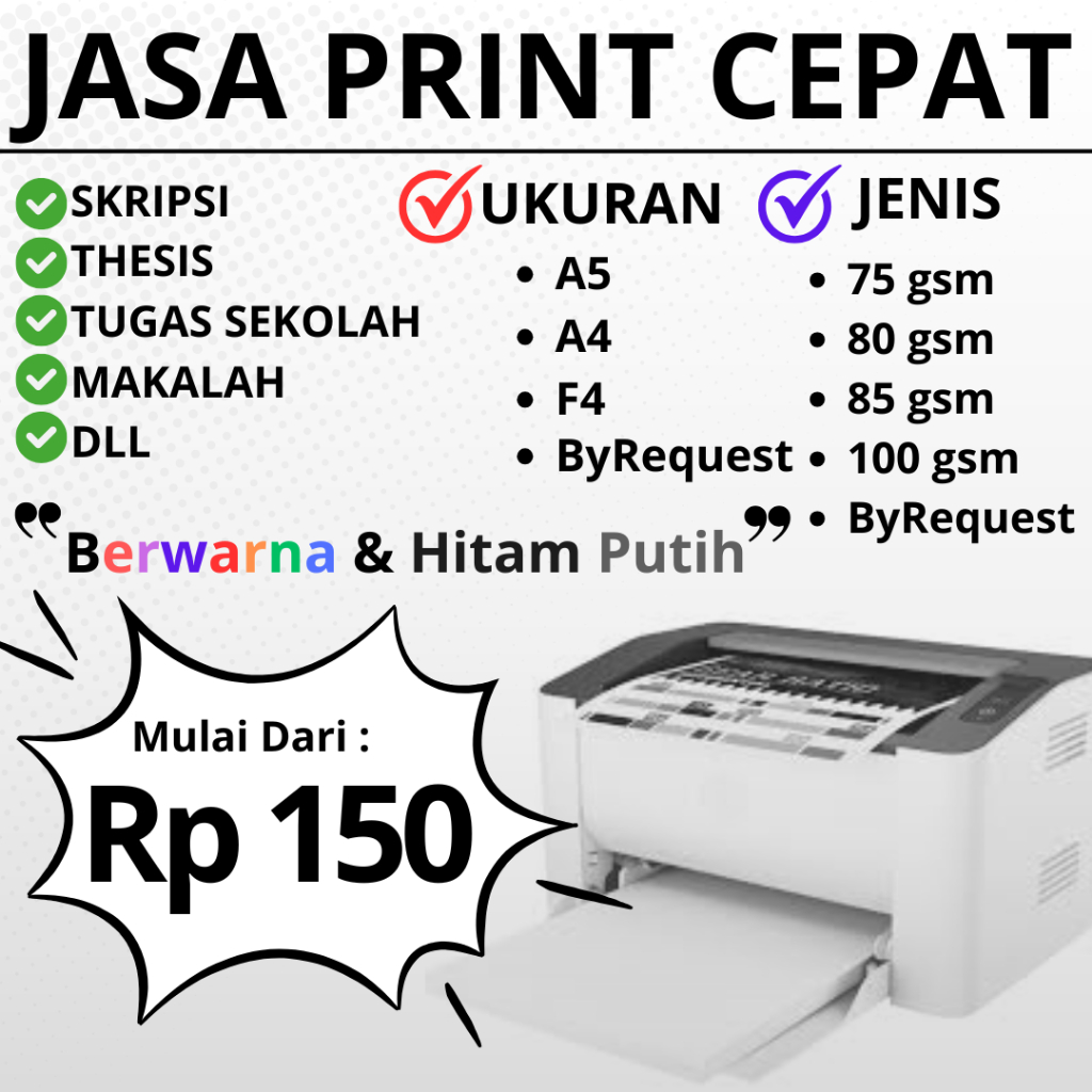 

(LANGSUNG KIRIM) JASA PRINT SKRIPSI / PRINT TUGAS / PRINT HVS