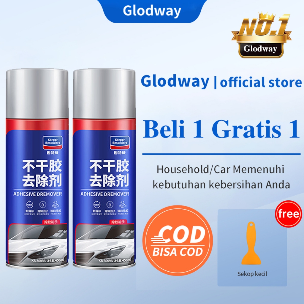 [Beli 1 Gratis 1]  Glodway Kaca Bekas Sisa Lem Remover Car Pembersih Spray Anti Jamur  Mobil Dan Mot