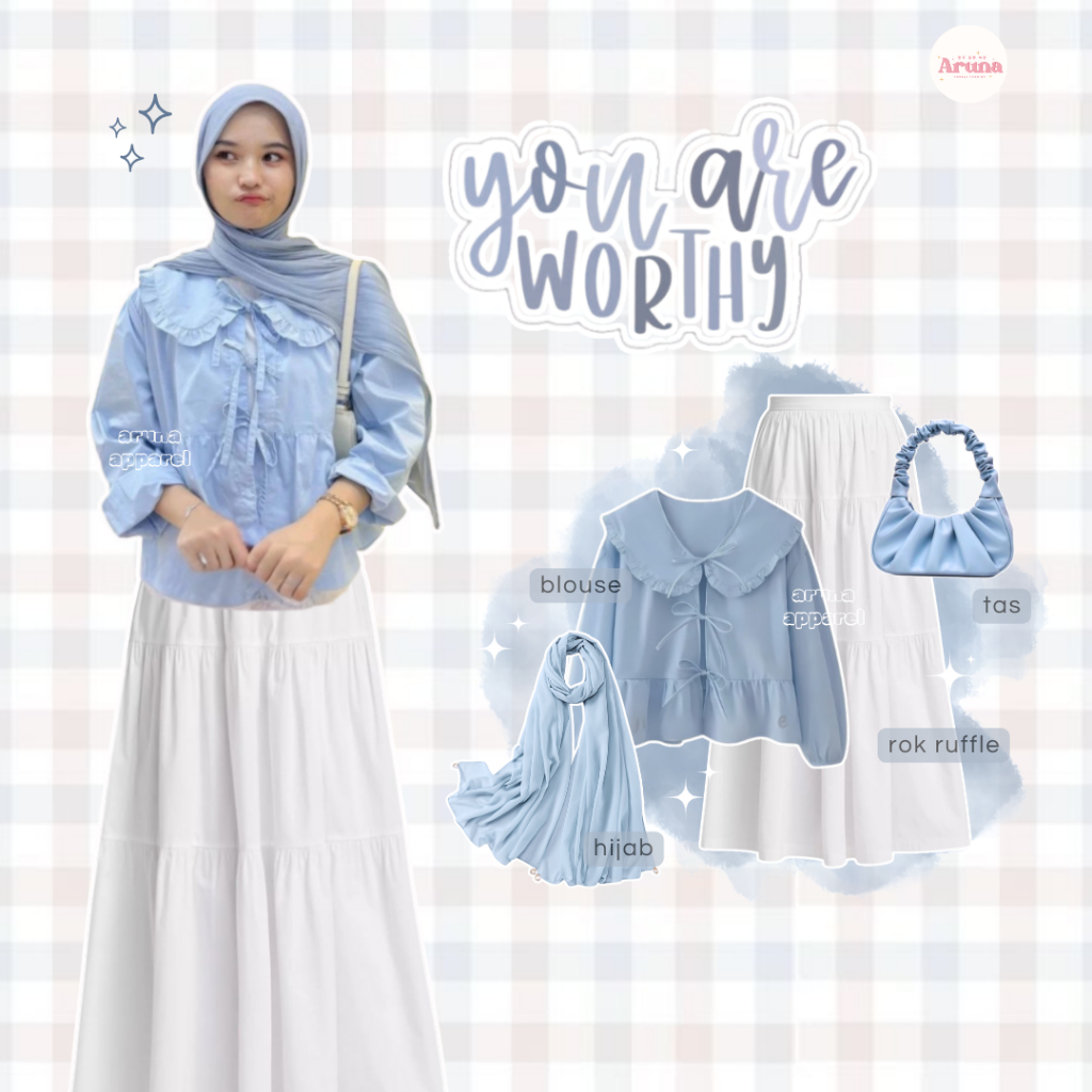 Arunaapparel - One Set Hijab OOTD Wanita Kekinian Outfit Hangout Outfit ke Pantai Stylish Set AA389