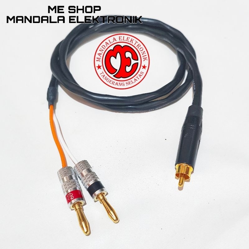Kabel speaker jack Rca male to dua jack banana high quality