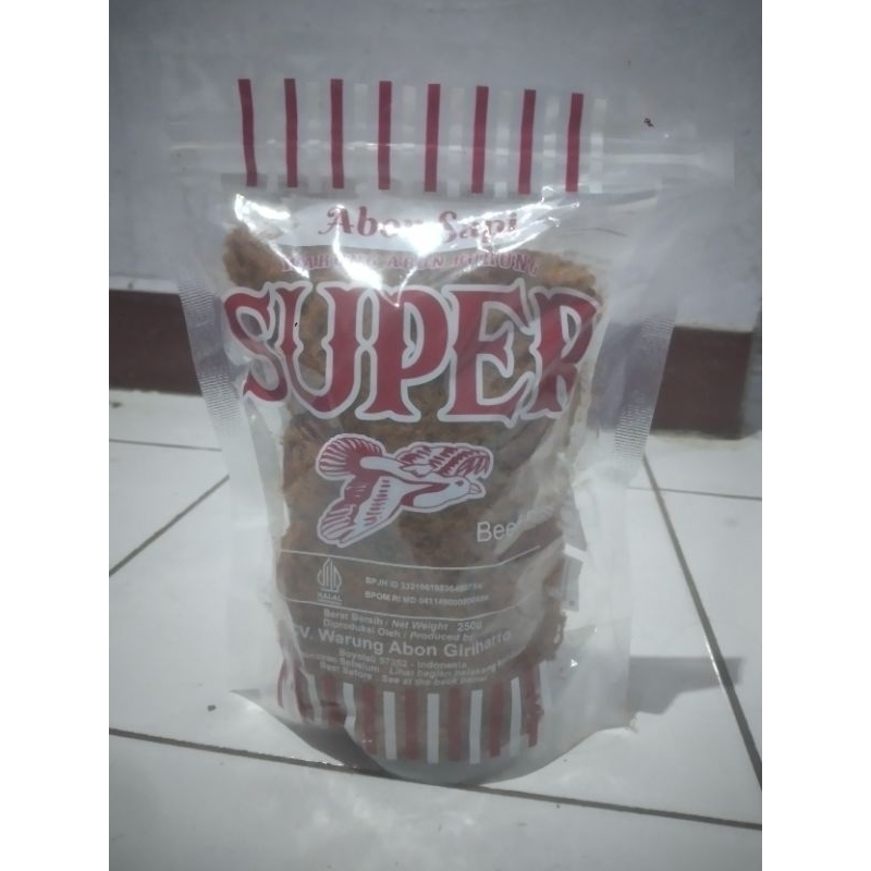 

Abon Sapi Super Burung kemasan 250gr manis dan pedas asli boyolali