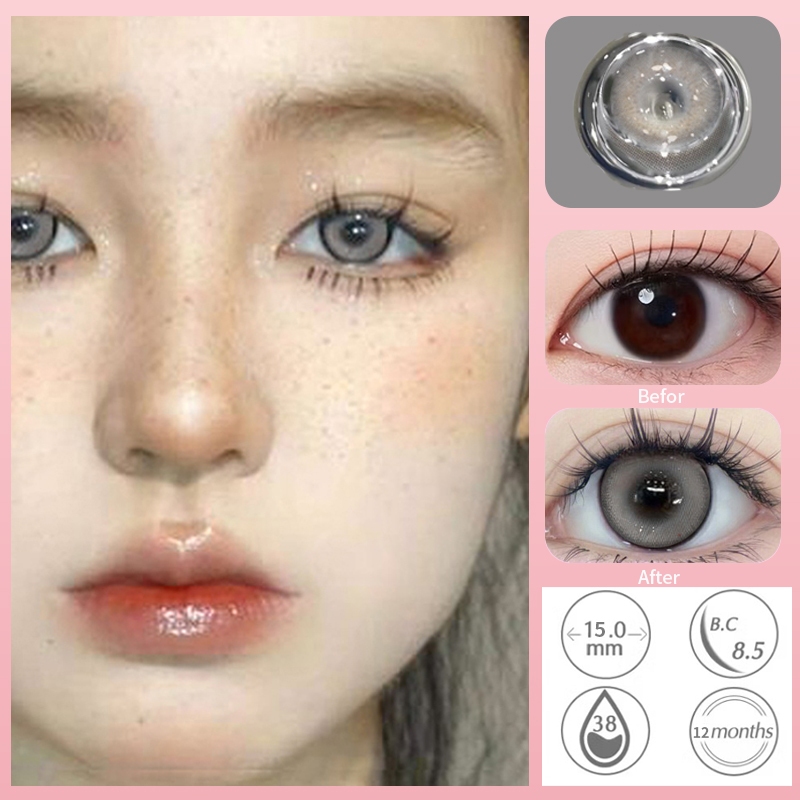 [COD] Softlens Mata Bening Gray 15mm Gaya Korea Untuk Pemula Tahan 1 Tahun Kadar Air Tinggi
