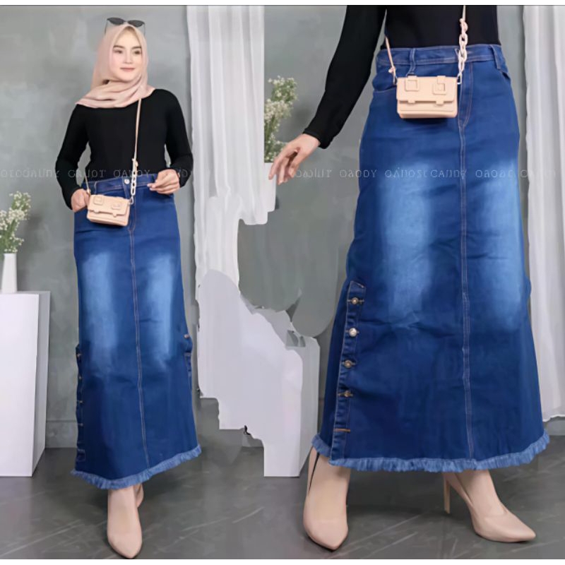Mutia jeans - Rok jeans kancing pinggir#Rok jeans panjang#Rok  Korean style#Rok jeans friendly hijab