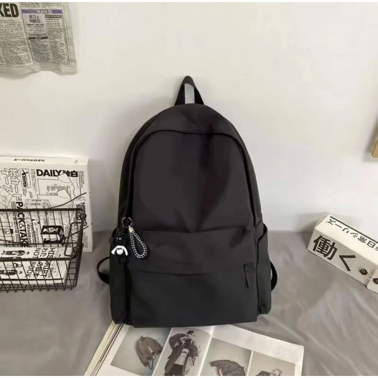 KARICHA - Tas Ransel Polos Wanita Pria Tas Sekolah Warna Hitam Polos Tas Sekolah SMA SMP Backpack Ta