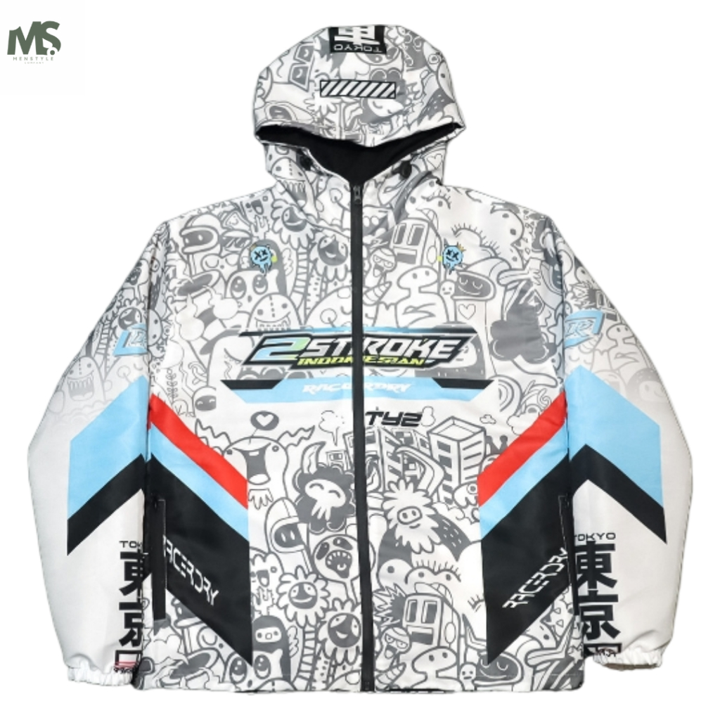 Jaket Racing 2Stroke Parasut Pria Wanita Motif Terbaru Waterproof
