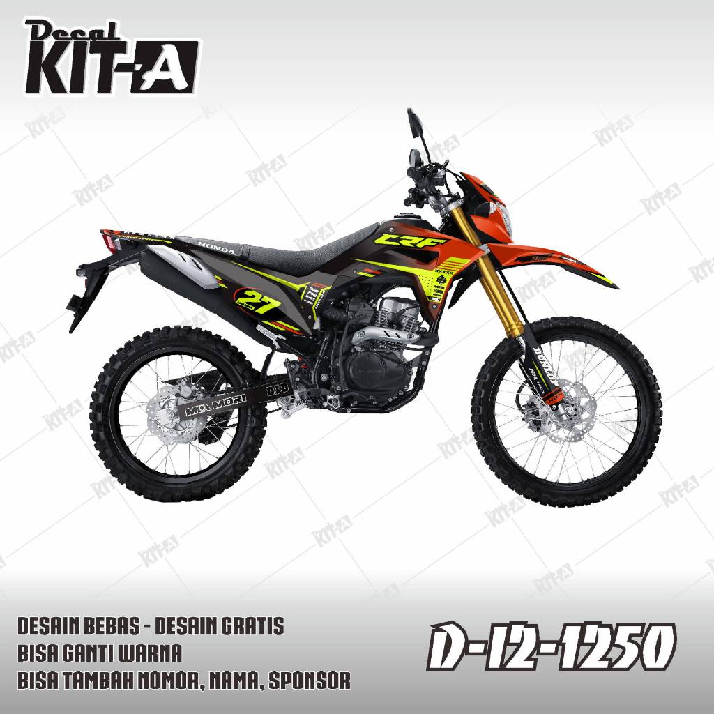 Decal stiker CRF 150l full body HITAM OREN HIJAU STABILO D-I2-1250  D-I2-778 i2-1462