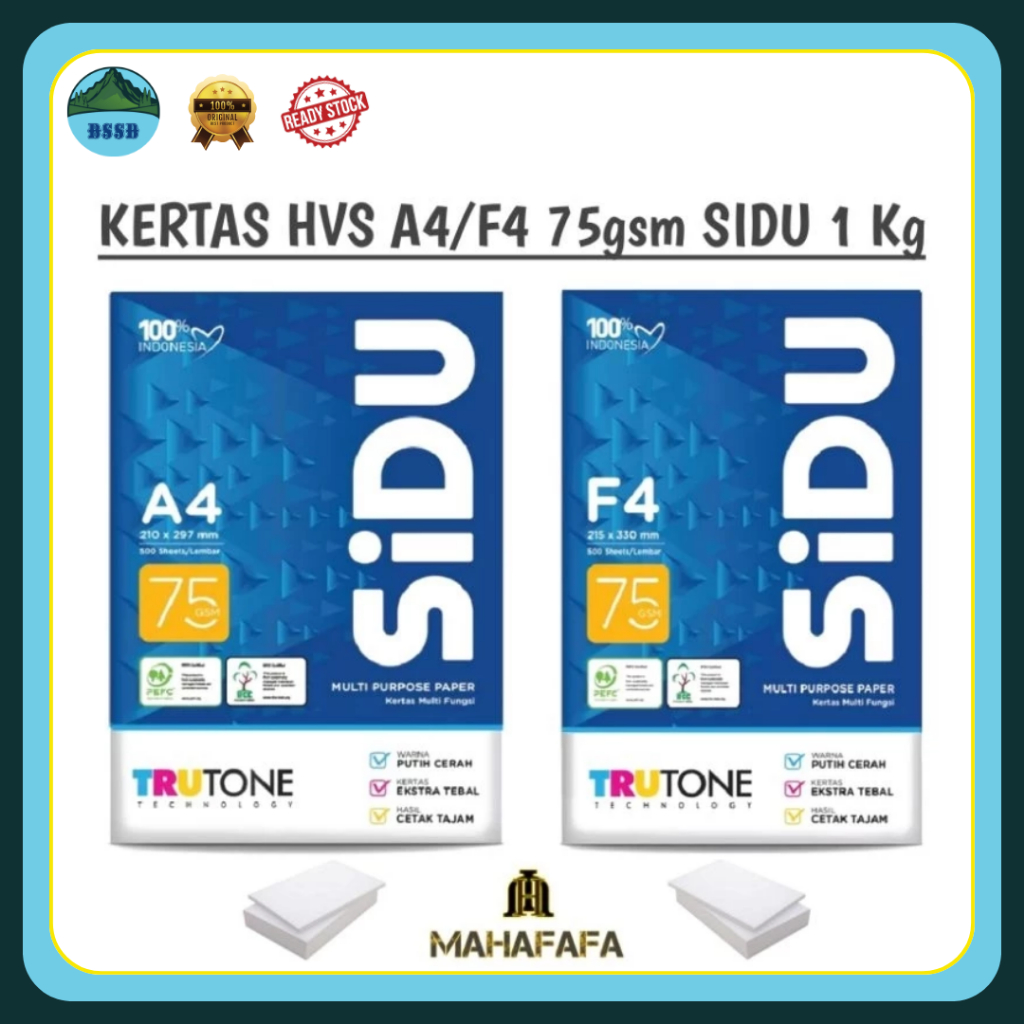 

Kertas HVS SIDU Sinar Dunia | Kertas HVS A4/F4 75 GSM 1 Kg (200 Lembar)
