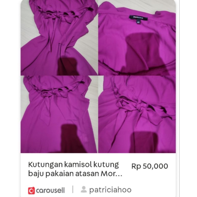 Kutungan kamisol kutung baju pakaian atasan Morgan de Toi branded brand y2k purple acubi coquette da