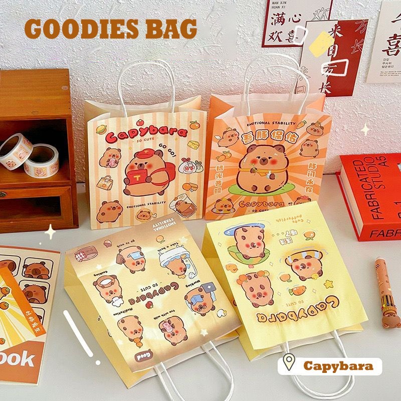 

ozozshop - GOODIES BAG MINI HADIAH MOTIF KARTUN CAPYBARA #ST119 PB-38 TAS KANTONG SOUVENIR PAPER BAG HAMPERS ULANG TAHUN GIFT BAG LUCU UNIK KANTONG KERTAS MULTIFUNGSI