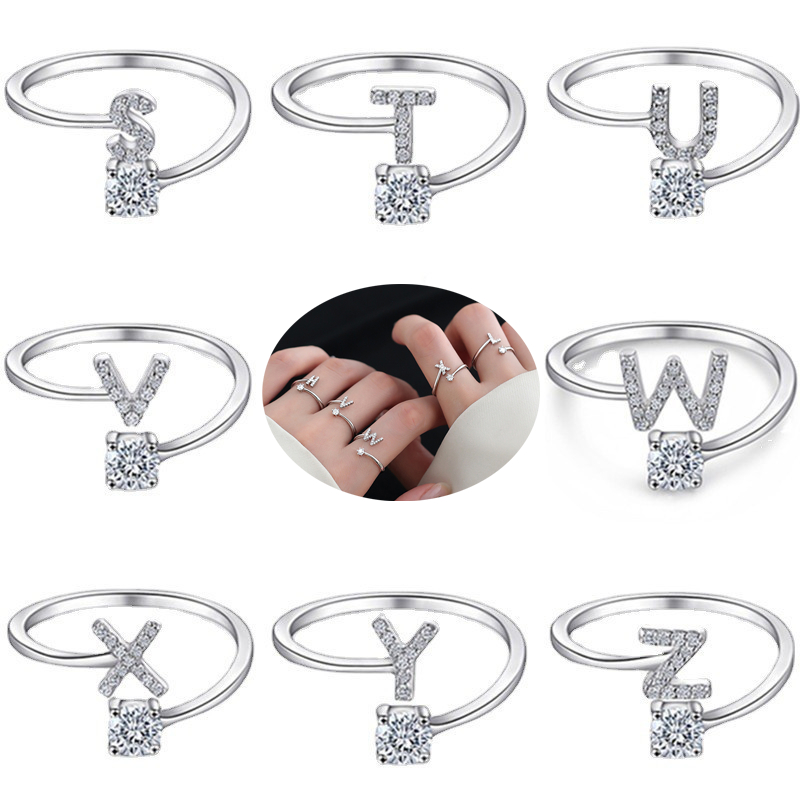 A-z Huruf Adjustable Opening Ring Wanita Couple Alfabet Nama Pria Cincin Inisial Perhiasan Jari Pern