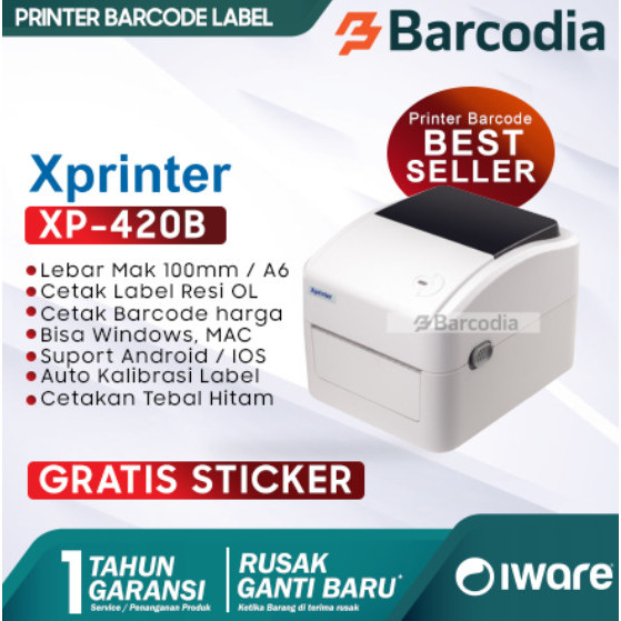 BARCODIA Printer Barcode Bluetooth Sticker Cetak Resi Thermal Xprinter XP 420